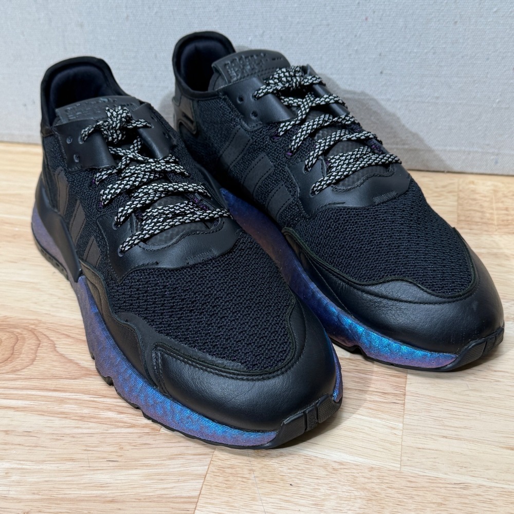 Adidas Nite Jogger Sneakers Mens 11 Black Metallic Blue Boost FV3615 Reflective
